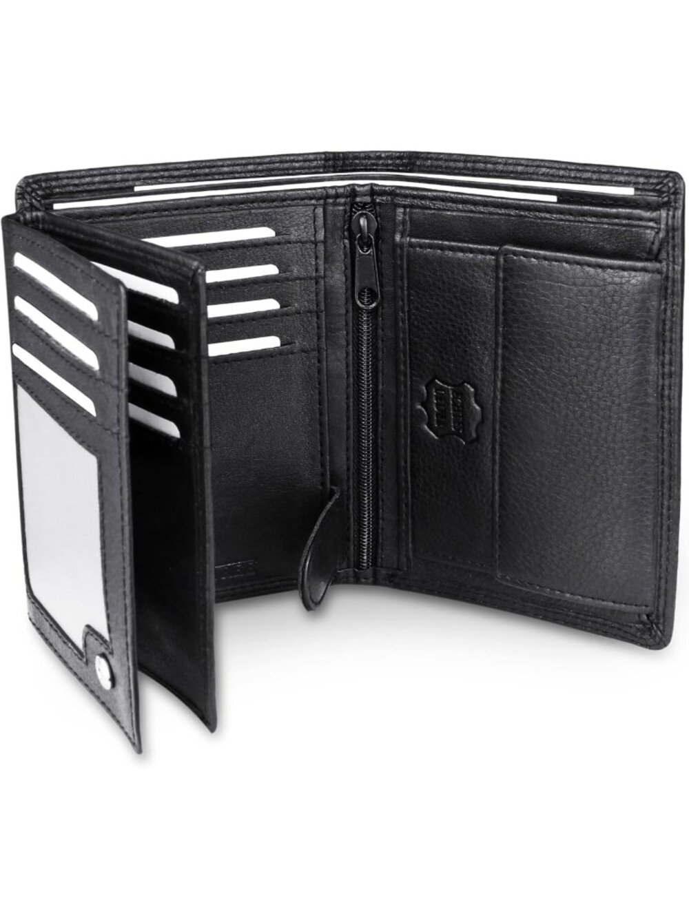 Men's Trifold Nappa Leather Wallet - RFID Protection, 15 Card Slots, Black